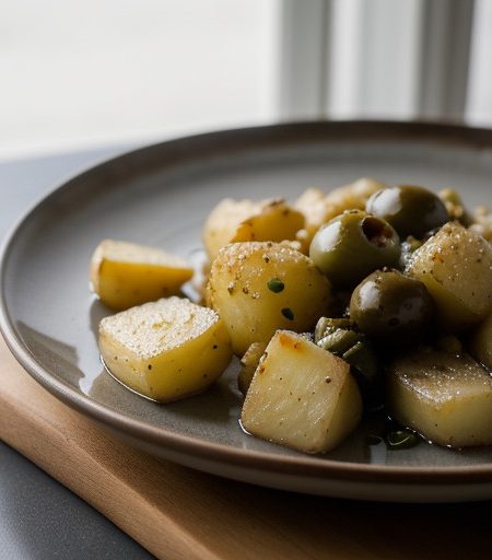 Sauteed Potatoes With Garlic and Olives recipe image