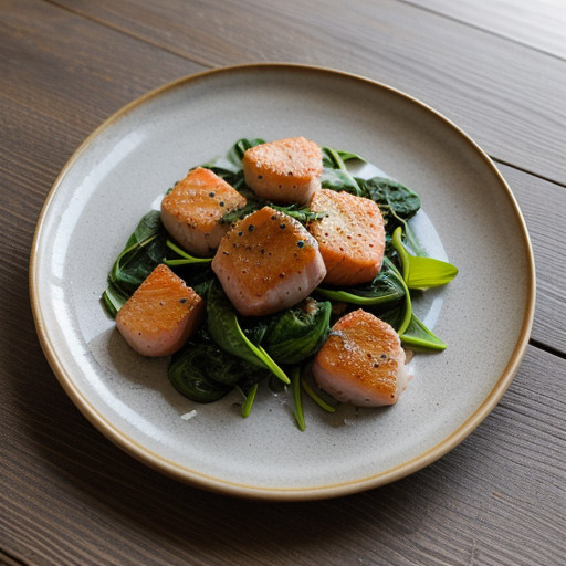 Sauteed Salmon Scallops With Greens recipe image