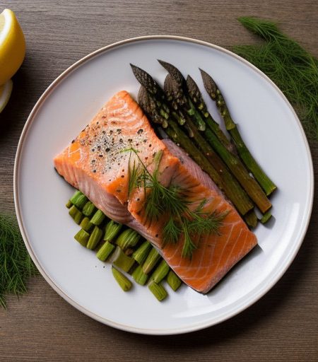 Sauteed Salmon With Asparagus and Fresh Dill recipe image