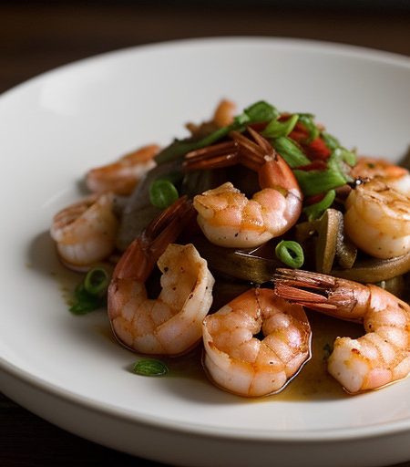 Sauteed Shrimp & Prawns With Spicy Plum Sau recipe image