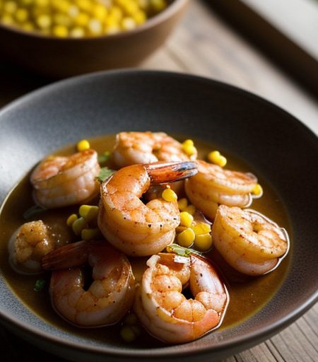 Sauteed Shrimp With Corn in Spicy Wine Sauce recipe image