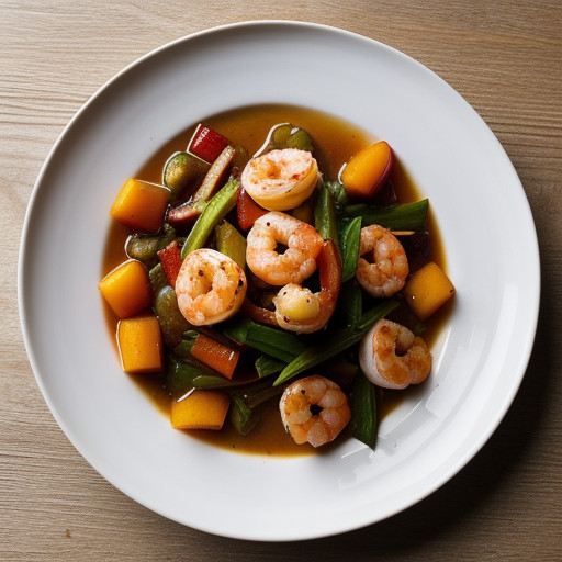 Sauteed Shrimp With Peppers, Spicy Peach Chutney and Chee recipe image