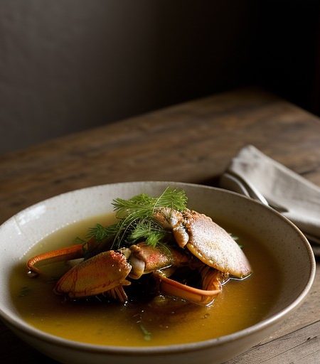 Sauteed Soft-Shelled Crabs With Ginger Carrot Broth recipe image
