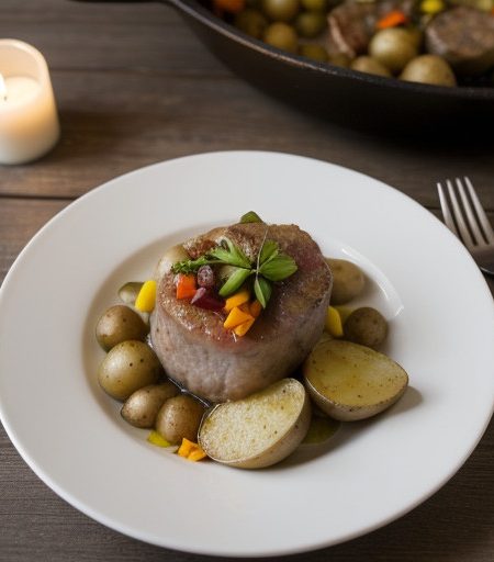 Savory Pork With Potato-Pepper Medley recipe image