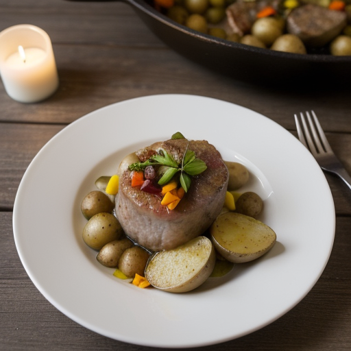 Savory Pork With Potato-Pepper Medley recipe image