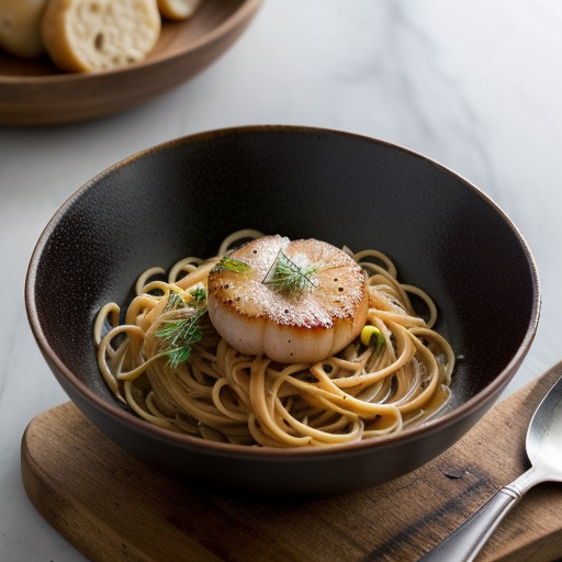 Scallop & Pine Nut Sauce With Spaghettini A recipe image