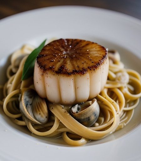 Scallops & Clams Over Linguine recipe image