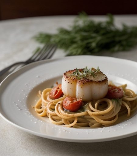 Scallops & Pasta With Fresh Tomato Cream Sa recipe image