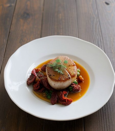 Scallops W/Pine Nuts & Dried Tomato recipe image