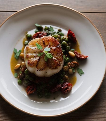 Scallops W/Pine Nuts and Dried Tomato recipe image