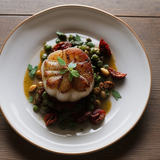 Scallops W/Pine Nuts and Dried Tomato recipe image