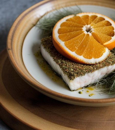 Sea Bass With Herb Crust and Fennel-Orange Salad - Bon Ap recipe image