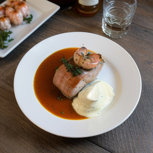 Seafood Stuffed Pork Tenderloin With Shrimp Sauce recipe image