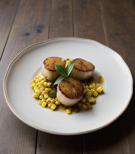 Seared Bay Scallops With Fresh Sweet Corn and Truffles recipe image