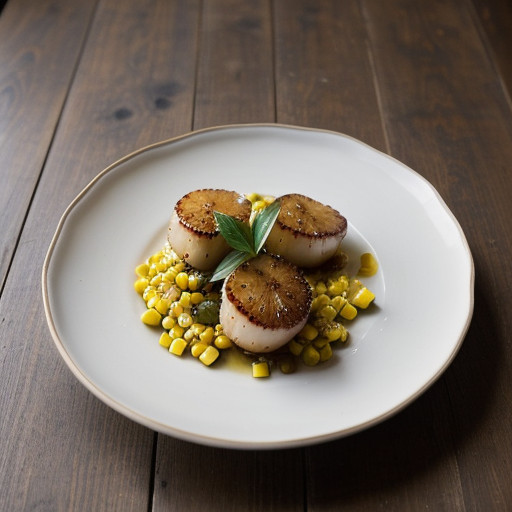 Seared Bay Scallops With Fresh Sweet Corn and Truffles recipe image