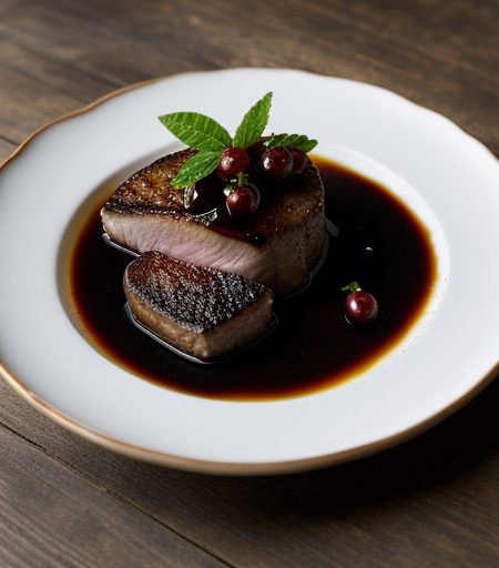 Seared Duck Breast With Pear and Balsamic Compote With Sh recipe image