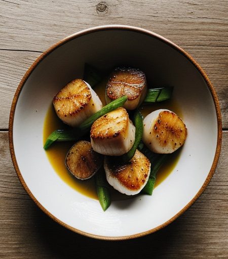 Seared Scallops With Cucumber-Pepper Relish recipe image