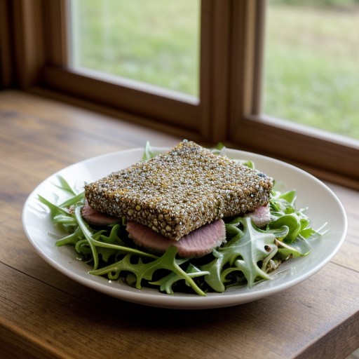 Seared Sesame Coated Tuna Over Arugula Salad recipe image