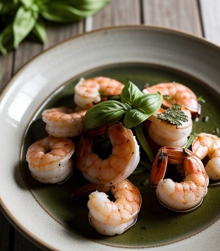 Seared Shrimp With Basil Oil recipe image
