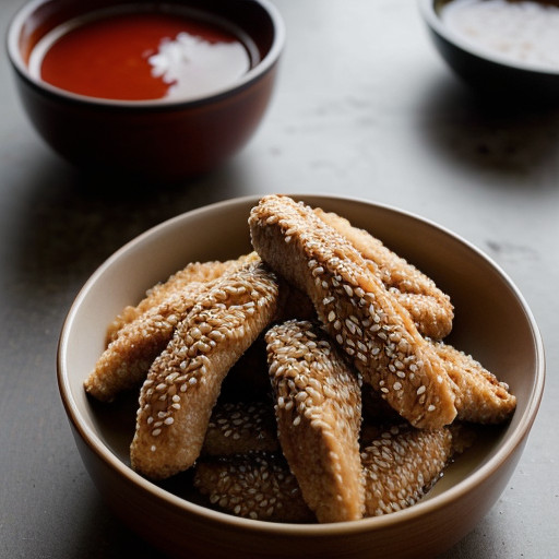 Sesame Chicken Fingers With Plum Sauce recipe image