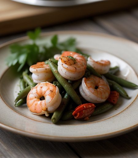 Shells With Shrimp and Green Beans in Garlic Oil recipe image