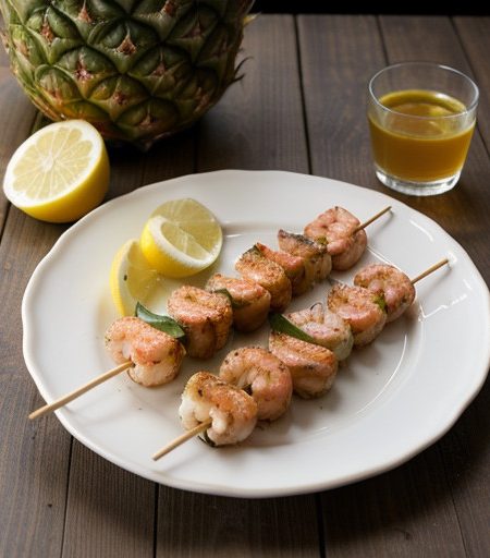 Shrimp, Chicken, and Pinapple Kebabs recipe image