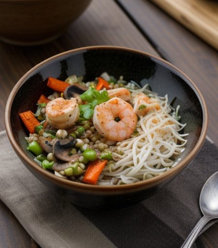 Shrimp Sauce Mixed Vegetables and Shredded Chicken recipe image