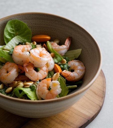Shrimp & Vegetable Salad With Pine Nut Dres recipe image