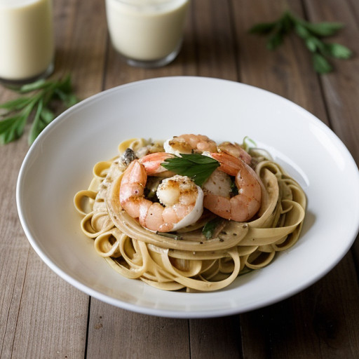 Shrimp With Garlic Cream Sauce Over Linguine recipe image