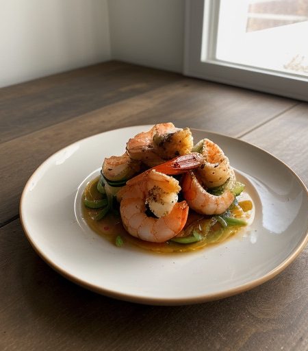 Shrimp With Sweet Red Pepper & Cucumber recipe image