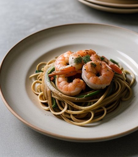 Shrimp and Vegetables With Linguine recipe image