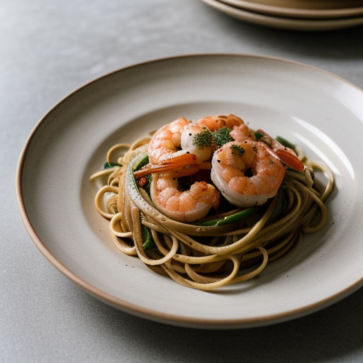Shrimp and Vegetables With Linguine recipe image