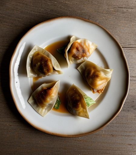 Shrimp&shiitake Potstickers W/Chili Oil & Warm Cabbage Sa recipe image