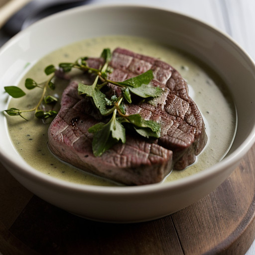 Sirloin Steak W/ Garlic Mustard & Peppercorn Sauce - Bon recipe image
