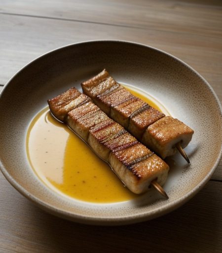 Skewered Fish With Honey-Mustard Sauce recipe image