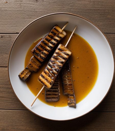 Skewered Fish With Honey-Mustard Sauce recipe image