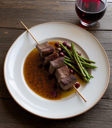 Skewered Lamb Tenderloin With Rioja Red Wine Vinaigrette recipe image