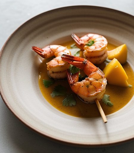 Skewered Shrimp on Sugar Cane With Mango Lime Salsa recipe image