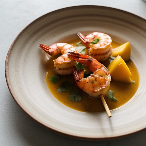 Skewered Shrimp on Sugar Cane With Mango Lime Salsa recipe image