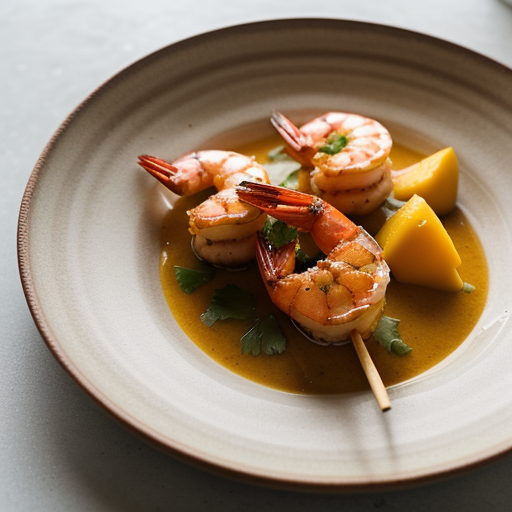 Skewered Shrimp on Sugar Cane With Mango Lime Salsa recipe image