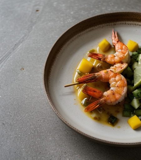 Skewered Shrimp on Sugar Cane With Mango Lime Salsa recipe image