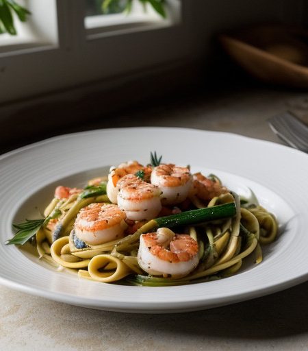 Skillet Pasta With Shrimp Scallops & Vegetabl recipe image