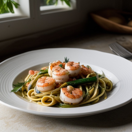 Skillet Pasta With Shrimp Scallops & Vegetabl recipe image