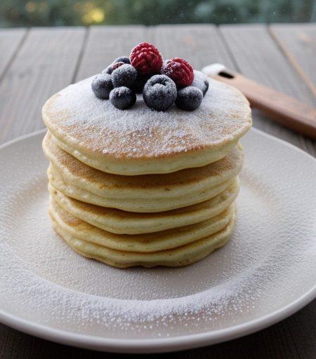 Snowflake Pancakes With Blueberries recipe image