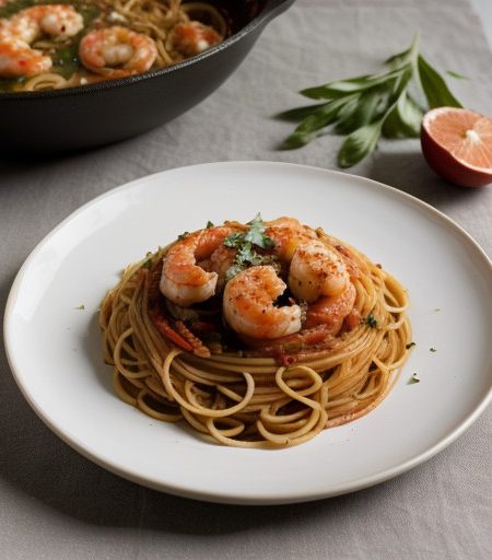 Spaghetti Con Salsa Di Gamberi E Basilico (Sh recipe image