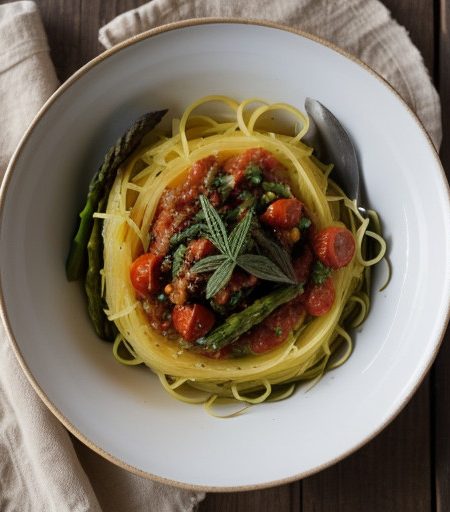 Spaghetti Squash With Asparagus Tomato Sauce - Country Li recipe image