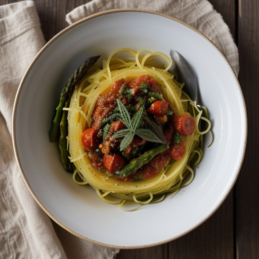 Spaghetti Squash With Asparagus Tomato Sauce - Country Li recipe image