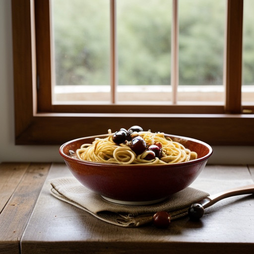 Spaghetti W/ Fresh Tomato Sauce & Olives - House Beautifu recipe image