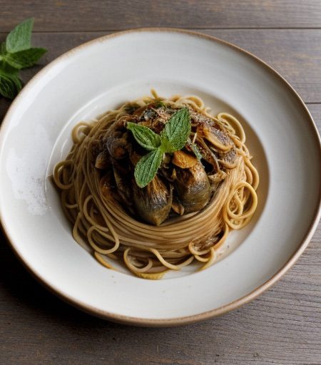 Spaghetti With Artichokes~ Mint & Chilis recipe image