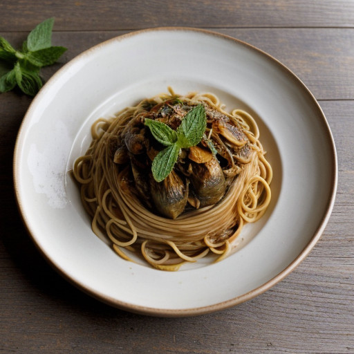 Spaghetti With Artichokes~ Mint & Chilis recipe image